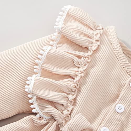 Bobora Toddler Girl Fall Dress Kid Solid Corduroy Ruffle Long Sleeve Princess Dress Winter Outfit Little Girl Casual Clothes(Beige, 4-5T) #TOP4