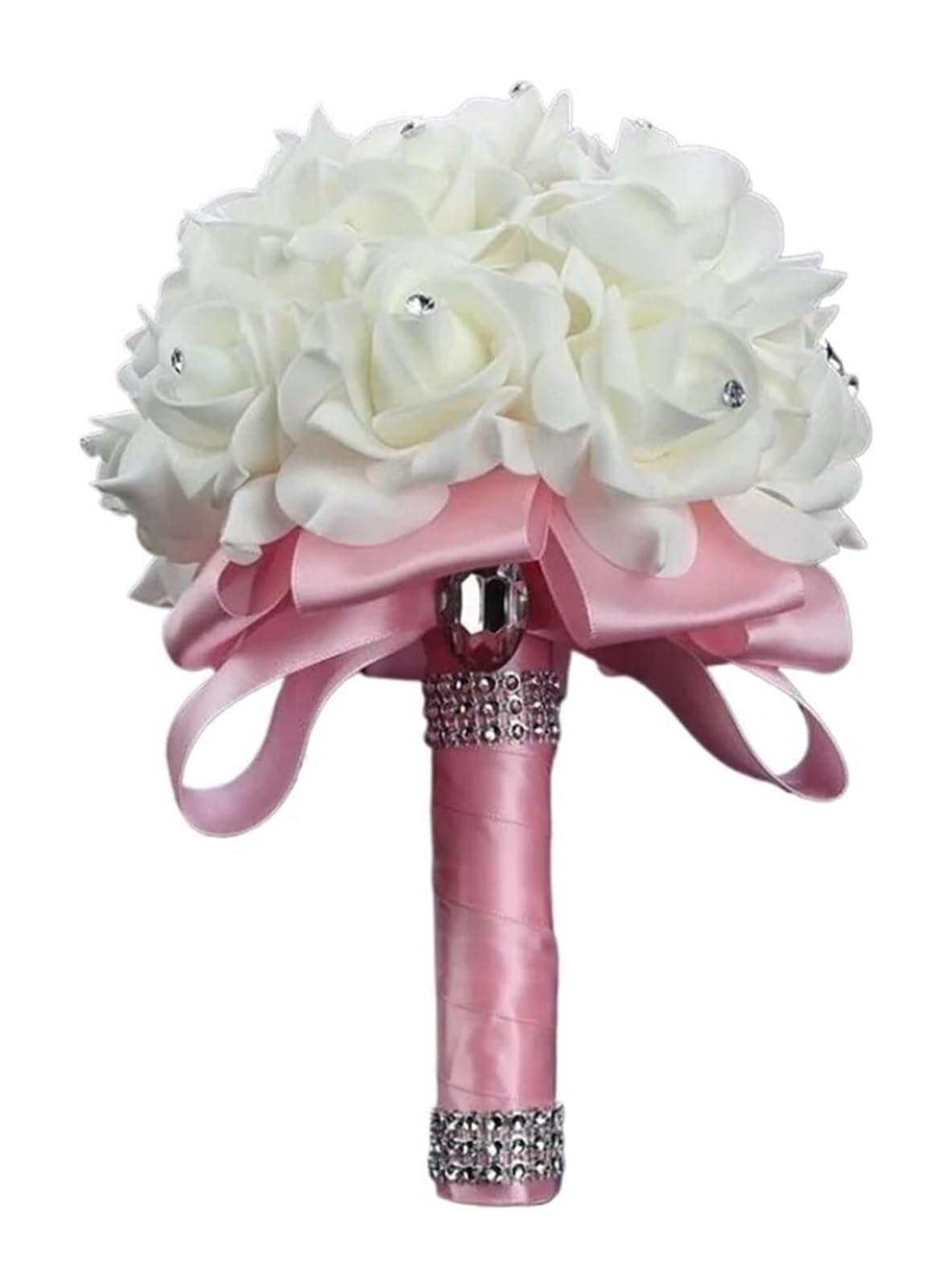 Giveduno Foam Flower, Rhinestone & Ribbon Bridal Bouquet