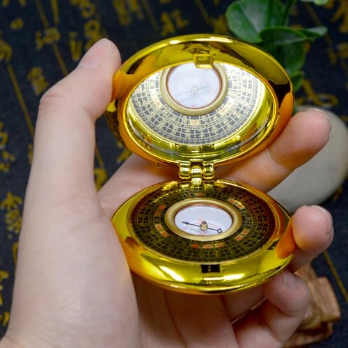 Brújula feng shui mini con espejo plástico dorado miniatura 5