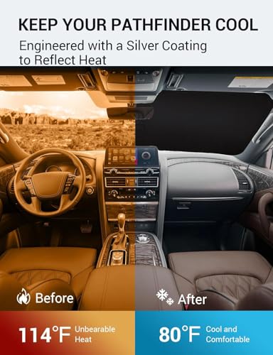 Image of Proadsy Windshield Sun Shade for Nissan Pathfinder 2026 2025 2024 2023 2022 Foldable Front Sunshade Protector Sun Visor Blocks UV Rays Keep Car Cooler