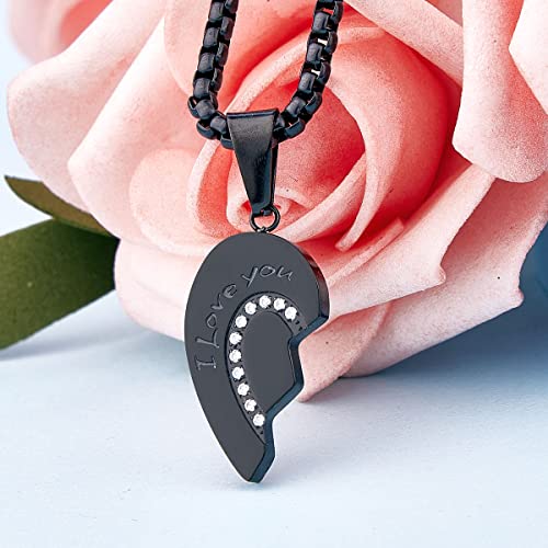 Wolentty Couple Matching Necklaces Broken Heart Pendants Inlaid Zirconic Stone Jewelry Gift for Valentine3