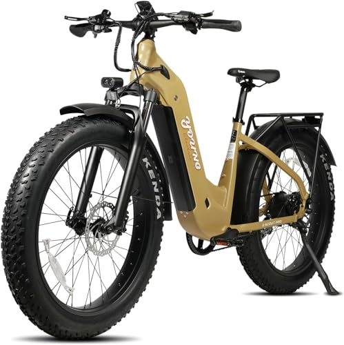 Young Electric E-Scout PRO, 750W Electric Bike Adults, 80Miles Motor Ebike, 48V 20Ah Battery, 26'' Fat Tire 28MPH Bicycle for Snow Beach Mountain Off Road Commuter (Step-Through, Reed Yellow)