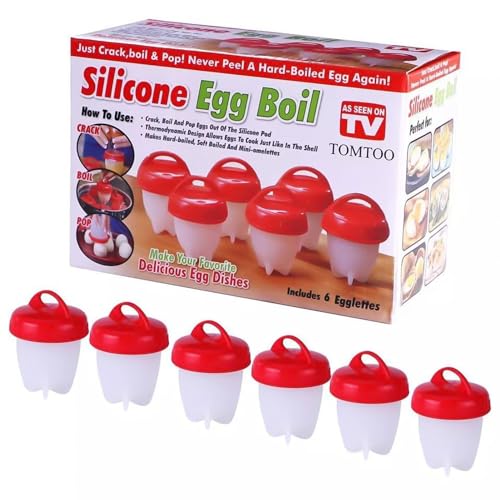 FIYSON Lot de 6 cuiseurs à œufs, cuiseur à œufs sans coquille, ensemble de cuiseur à œufs en silicone, cuiseur à œufs, coquetier pour la cuisson des œufs, pocheurs d'œufs antiadhésifs, en forme d'œuf