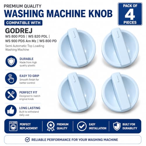 Image of Knob Compatible with Godrej WS 800 PDS | WS 820 PDL | WS 900 PDS AM MZ | WS 800 PD Semi Automatic Top Loading Washing Machine Replacement Knob Set (Pack of 4)