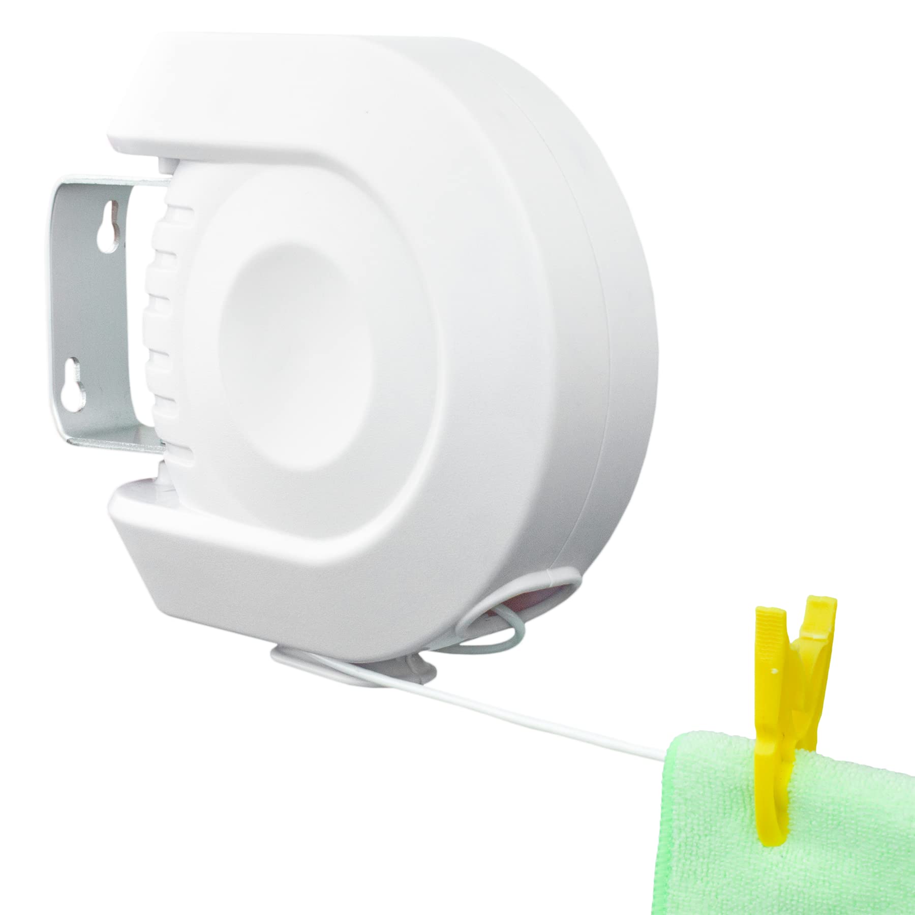 Kct White 15M Wall Mountable Retractable Washing Lines - Single Line Outdoor Mounted Extending Clothes Drying Rack