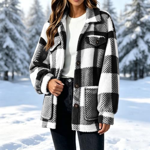 Fleece Sherpa Jacket Women Plaid Fleece Jacket Women Sherpa Button Shacket Casual Fall Winter Outfit Capsule Wardrobe Over 50 Blusas Termicas Frio Mujer - image 6