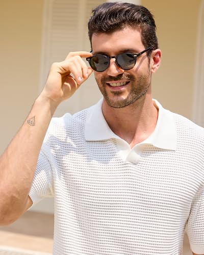 Camiseta polo para hombre Kallspin, de algodón tejido texturizado, manga corta, estilo casual para verano, playa y golf miniatura 3