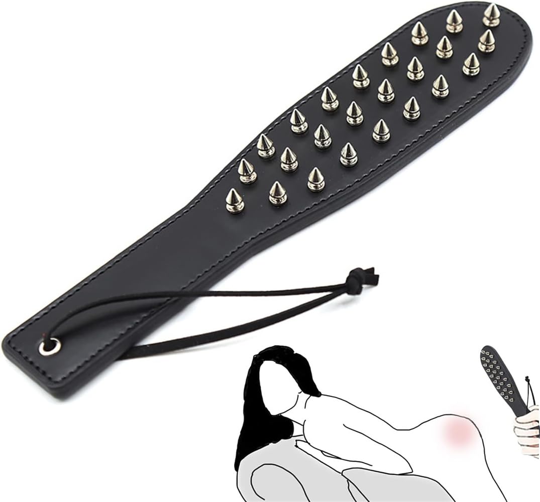 Pfylinqo Studded Spanking Paddle for Adult BDSM, Slut Paddle Sex Play with Safe Single Sided Rivets, Adult Sex Leather Paddle Flogger Spanking with Unique Design for Couples Flirt Play Fetish Cosplay: Black one size
