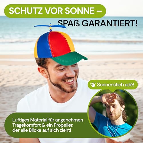 Balinco Bunte Propeller-Mütze für Erwachsene, Party Lustige Hüte, Verstellbares Kostüm-Accessoire für Karneval, Festivals, Fasching & Comedy-Events