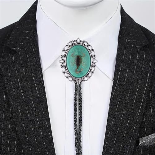 Image of Jeilwiy Bolo Tie for Men Real Stone Westwern Cowboy Ties Silver Bolos Women Leather Necktie Gift for Birthday Christmas