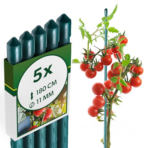 KADAX Pflanzstäbe 180 cm x 11 mm, 5er Set – Beschichteter Stahl Rankstab, Pflanzenstütze & Tomatenstäbe für Garten, Wetterfest & Stabil