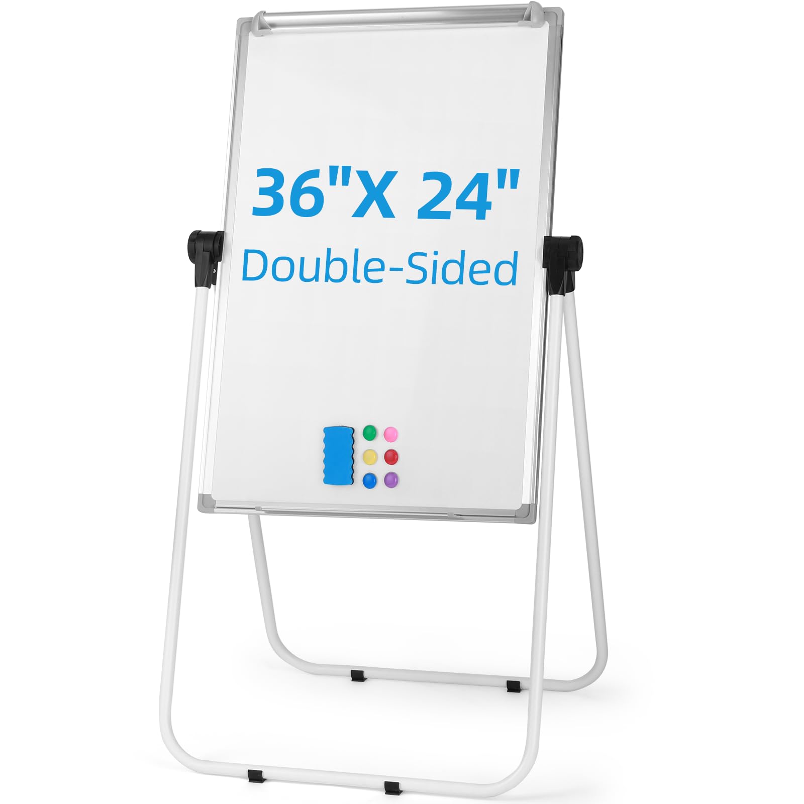 Stand Whiteboard Magnetic, 36” x 24” Double-Sided Flip Chart Easel Portable Dry Erase Board, Height Adjustable & 360° Rotating Whiteboard for Home