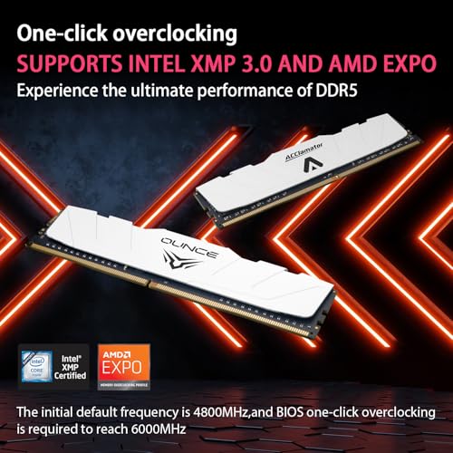 Image of DDR5 RAM 32GB (16GBx2) 6000MHz (PC5-48000) CL40 1.35V (XMP3.0 /Expo) Desktop (DIMM) Computer Memory with Heatsink White Acclamator