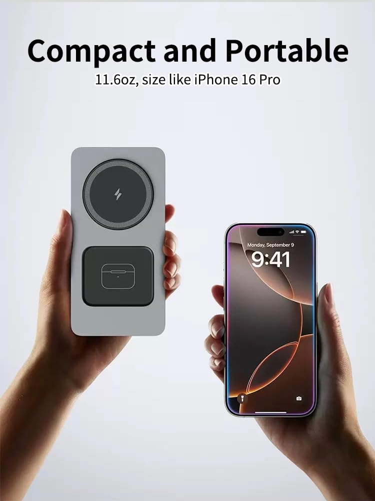 Estación de carga inalámbrica plegable 3 en 1 para iPhone, Apple Watch, AirPods, marco de aleación de aluminio, carga rápida de 15 W, soporte ajustable de 0 a 180° (gris)