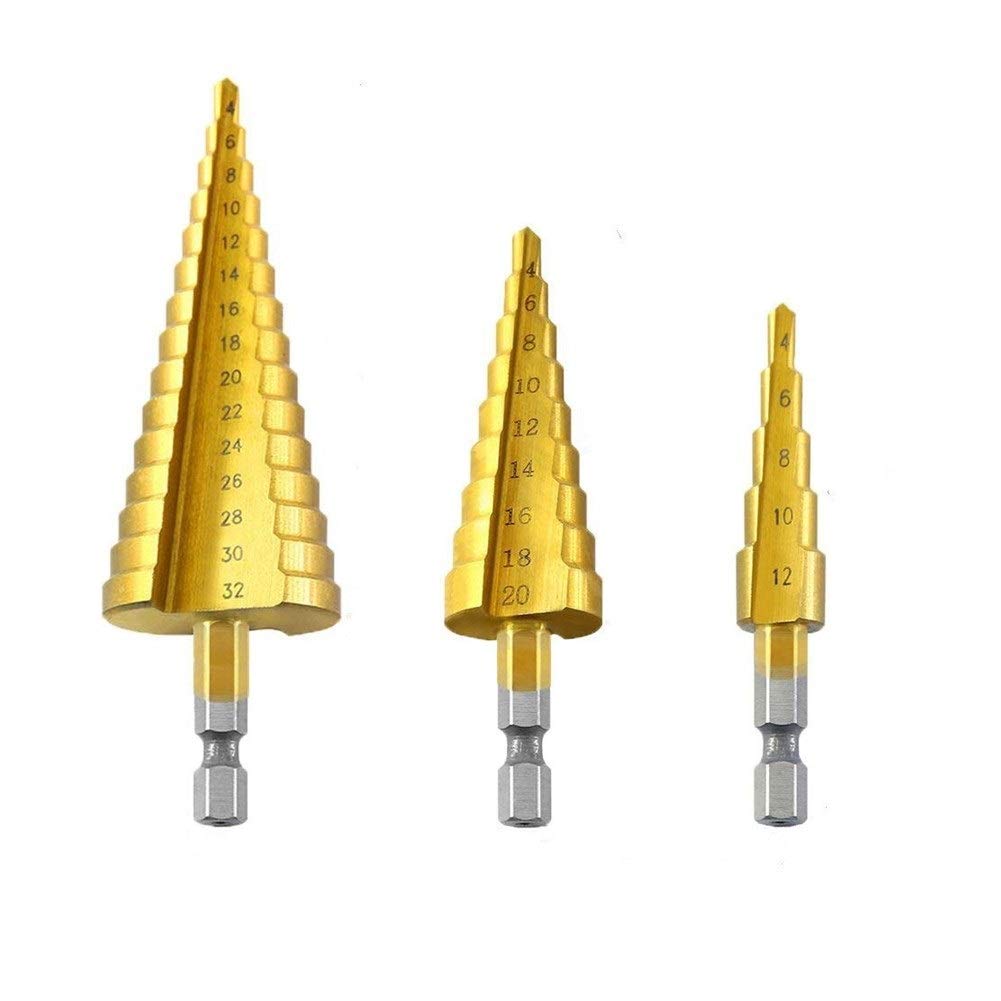 Wiercenie wiertła stopniowe HSS wiertło stopniowe do metalu drewno wiertło stożkowe wiertło stożkowe narzędzia do obróbki drewna (kolor: 1 szt. 4 32mm, kształt trzpienia: sześciokątny) (rozmiar (4 1