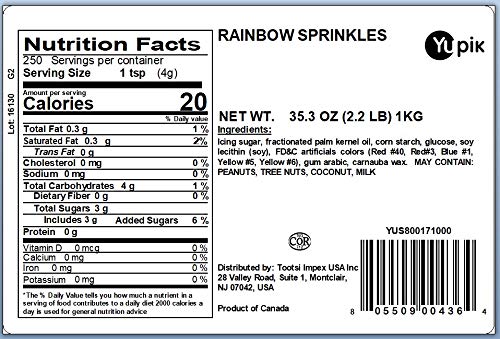 Yupik Rainbow Sprinkles,Sweet, 2.2 lb, Non Toxic Sweet 2.2000000000000002 Pound (Pack of 1)