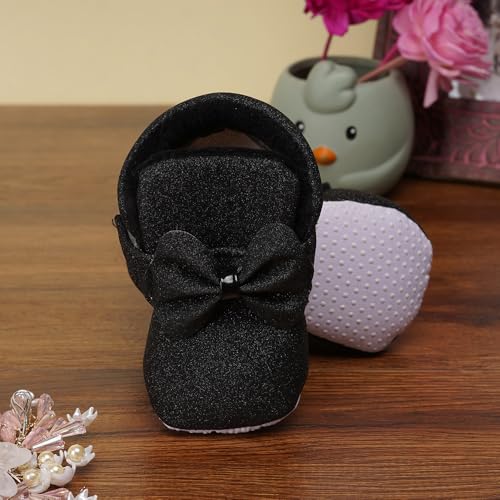 Image of Neska Moda 6 To 12 Months Baby Girls Cotton Hook & Loop Bow Booties -BT1766