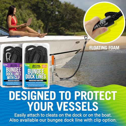 Image of 2-Pack Black Bungee Dock Lines, Marine Grade Boat Rope, Jet Ski or PWC
