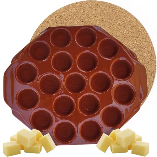 Provolonera fundir queso Provolone ceramica terracota 19 cavidades parrilla horno microondas queso fundido caracoles asado, barbacoa, BBQ, picada. Provoleta PROVOLONERA CON SALVAMANTEL DE CORCHO.