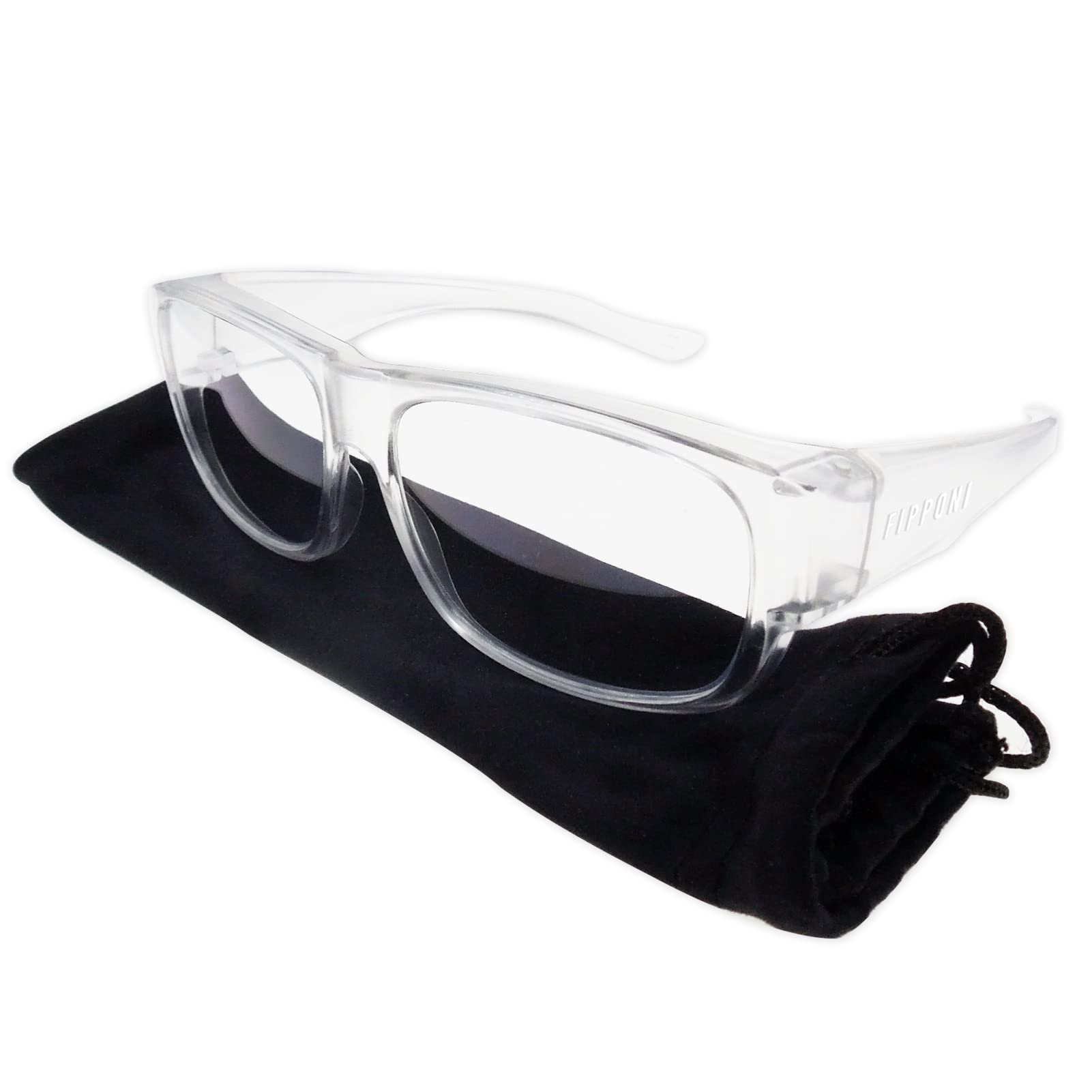FIPPONI, (New!) Two-in-One Opaque UV400 Blue-Light Blocking Computer Glasses,Super Light Weight, Comfortable, Fit-Over Worn on Prescription, Reader, Rx Frames; Avoid Pollen from top and Side (Crystal)