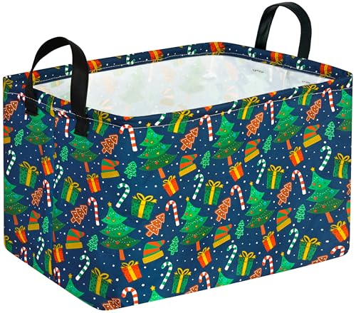 VAIVUSTO Rectangular Christmas Basket Storage Bin Collapsible Nursery Hamper Book Shelf Basket Xmas Party Box