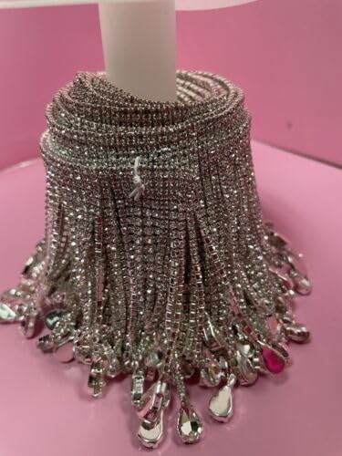 Inch 4 Wide Silver with Clear Stone Trim, Sold per Yard Fabric