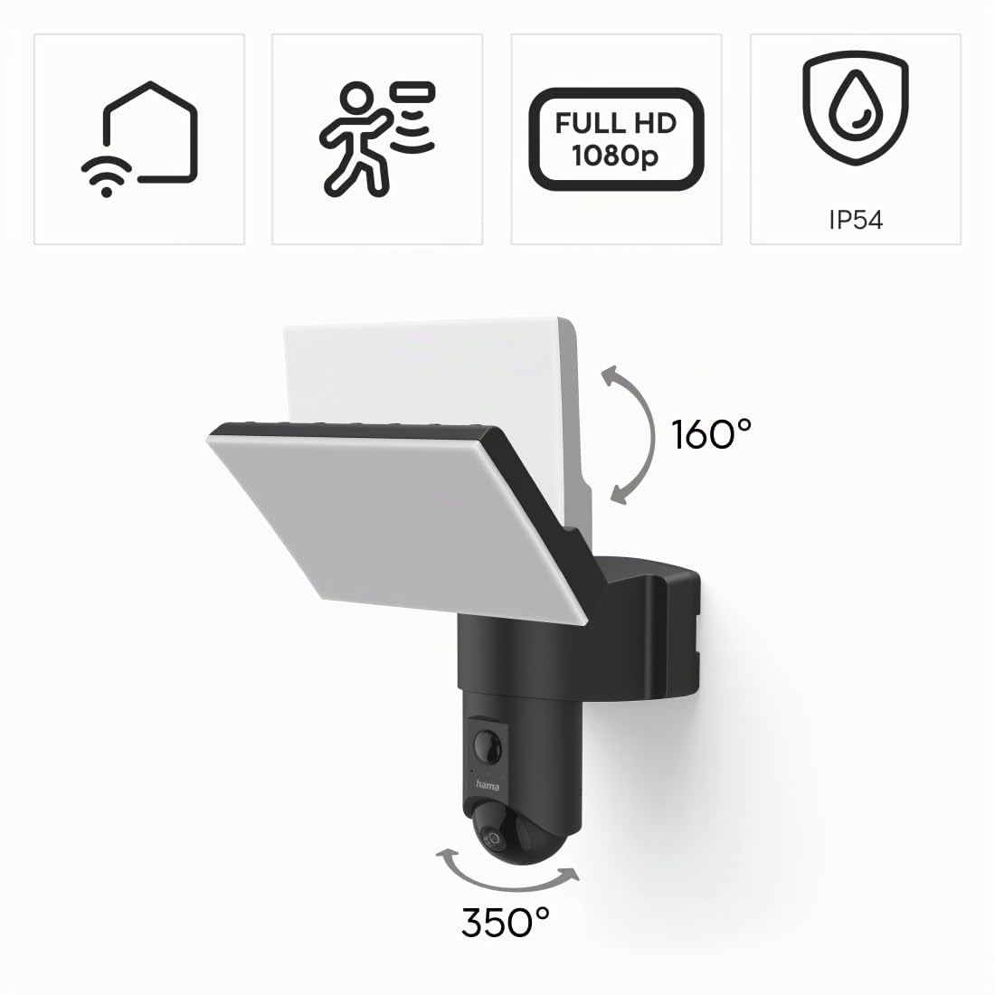 Hama Überwachungskamera (WLAN Kamera f. außen, Outdoor Kamera mit Sprach-/App-Steuerung, wetterfeste Außenkamera mit Licht, Bewegungsmelder, Nachtsicht, 2-Wege-Audio, Aufzeichnung, Full HD) schwarz