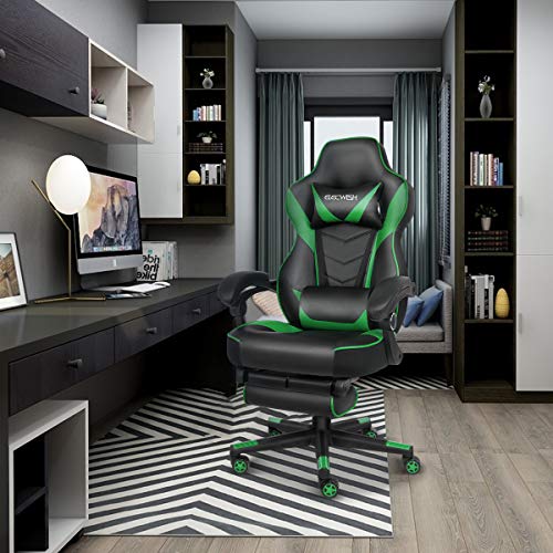ELECWISH Racing Video Gaming Chair High Back Large Size Ergonomic Adjustable Swivel Reclining Executive Computer Chair with Headrest and Lumbar Support PU Leather Executive Office Chair Green - Thumbnail 4