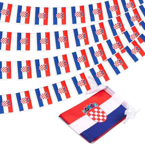 Croatia String Flag Pennant Banner, Small Mini Croatian Flags Bunting Banner, National Country Decoration for School, Party, Sports Events, Patriotic Festival, 33 Feet 30 Flags