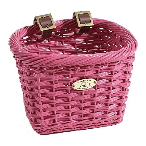 Nantucket Bicycle Basket Co. Buoy & Gull Collection Children's D-Shape Basket, Pink 10.5 X 8 X 7.5 Cover