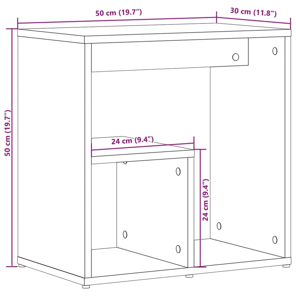 Juego de 2 mesas auxiliares de roble Sonoma, madera de roble, 50 x 30 x 50 cm, con estante de almacenamiento y tablero robusto para salón, dormitorio, pasillo, junto al sofá, cama