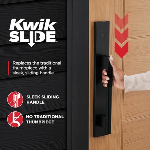 Image of Kwikset Caerus French Double Entry Door and Dummy Handleset Bundle, Matte Black, Exterior with Interior Reversible Handle, SmartKey Re-Key Security, with KwikSlide Technology