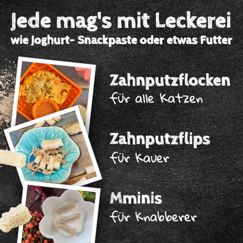 QCHEFS ZAHNPUTZFLIPS Katzen Leckerlies mit dem Futter als Zahnpflege und Mundgeruch. Geschmacksneutral mit der Schleckpaste oder Nassfutter von der Leckmatte (1er Pack)