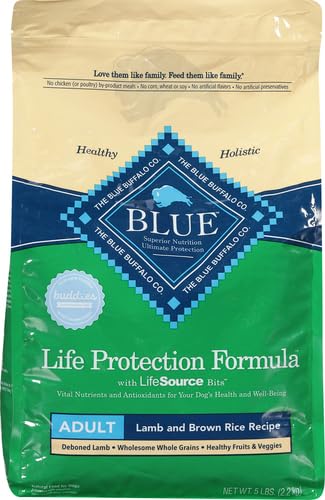 Image of Blue Buffalo Life Protection Formula Lamb & Brown Rice Adult Dry Dog Food, Supports Immunity with Antioxidant-Rich LifeSource Bits, Promotes Healthy Muscle Development, Skin & Coat Health, 5 lbs.