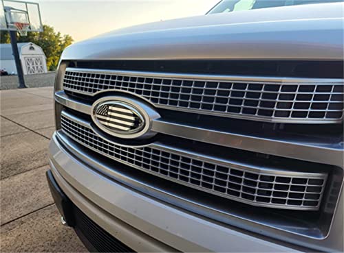 Image of 1PC 9 inch American Flag Emblem for F150 2005-2014, ABS Aluminum Grille Hood Badge Truck Accessories Black /Silver Replacement for 4L34-15402A-CA