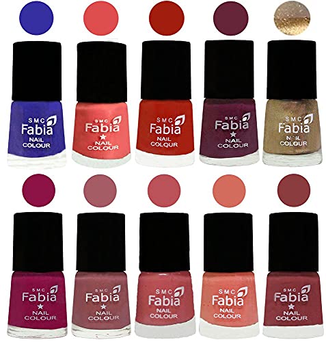 Image of SMC Fabia ALL IN ONE (PACK OF 10), Long Lasting Glossy Nail Polish, 6 ml Each, All Vibrant Colours,01790