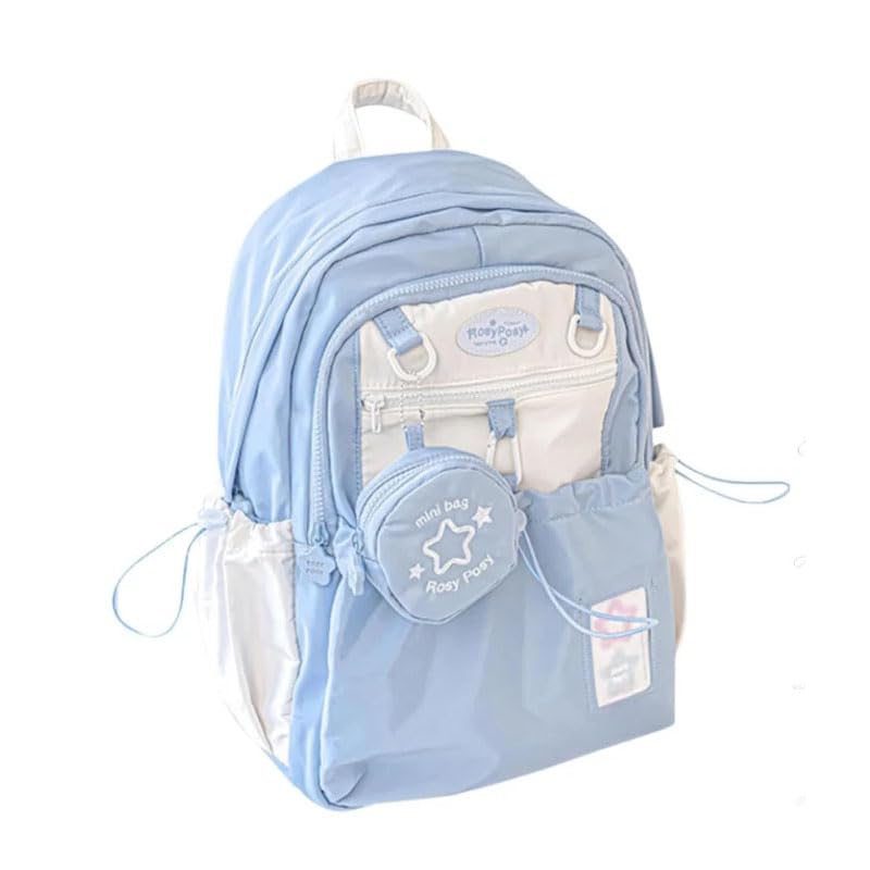 Mounteps Rosy Posy & Cream Star Drawstring Backpack - Large Capacity, Cute Printed Backpack for Everyday Use, Travel & Shopping (Blue)