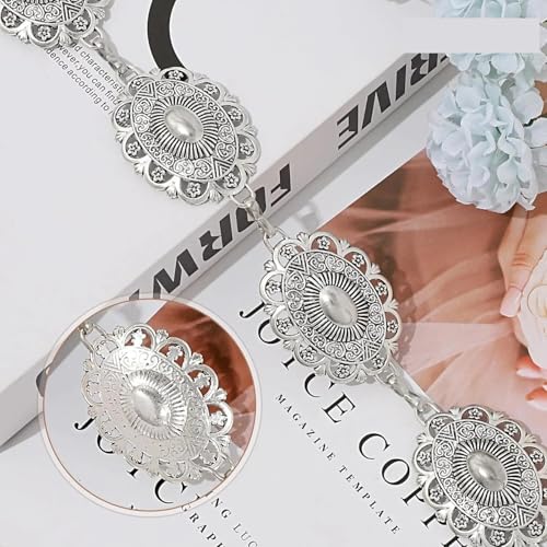 Metal Chain Belt 5Pcs Women's Metal Concho Belt - Western Cowgirl Country for Waist(D-Silver Chain)3