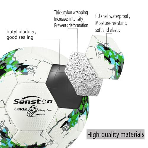 Image of Senston PU Soccer Ball Size 5 -Official Match Weight-Youth & Adult Soccer Players - Air Pump Included