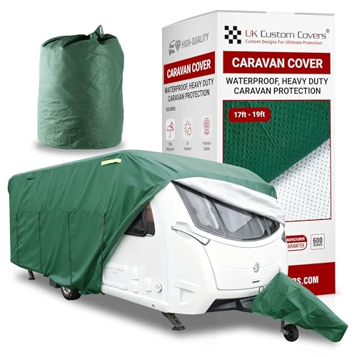 UK Custom Covers Caravan Cover Breathable Camper Winter Cover with Matching Caravan Hitch Cover for All-Weather Outdoor Protection (Size 17-19ft Green)