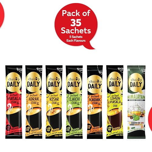 Image of Chaizup Daily 1 Min Instant Tea Premix - 7 Flavors | 5 Sachets Each | 35 Sachets | 35 Servings | Assorted Pack | 460g