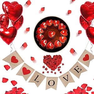 ASANMU Romantische decoratieset, bruiloftsdecoratieset, 1000 rozenblaadjes, 50 hartvormige theelichtjes + 10 rode…