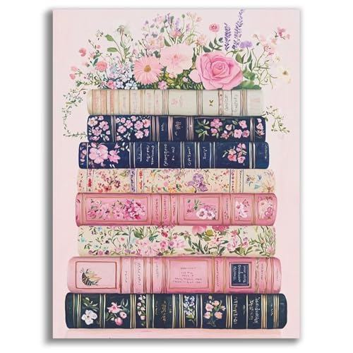 Gemozaic Book Diamond Painting Kits for Adults Books Diamond Art Kits for Adults Books and Flowers Easy Gem Art Kit for Beginner Gift Home Wall Decor 12 x 16 Inch No Frame