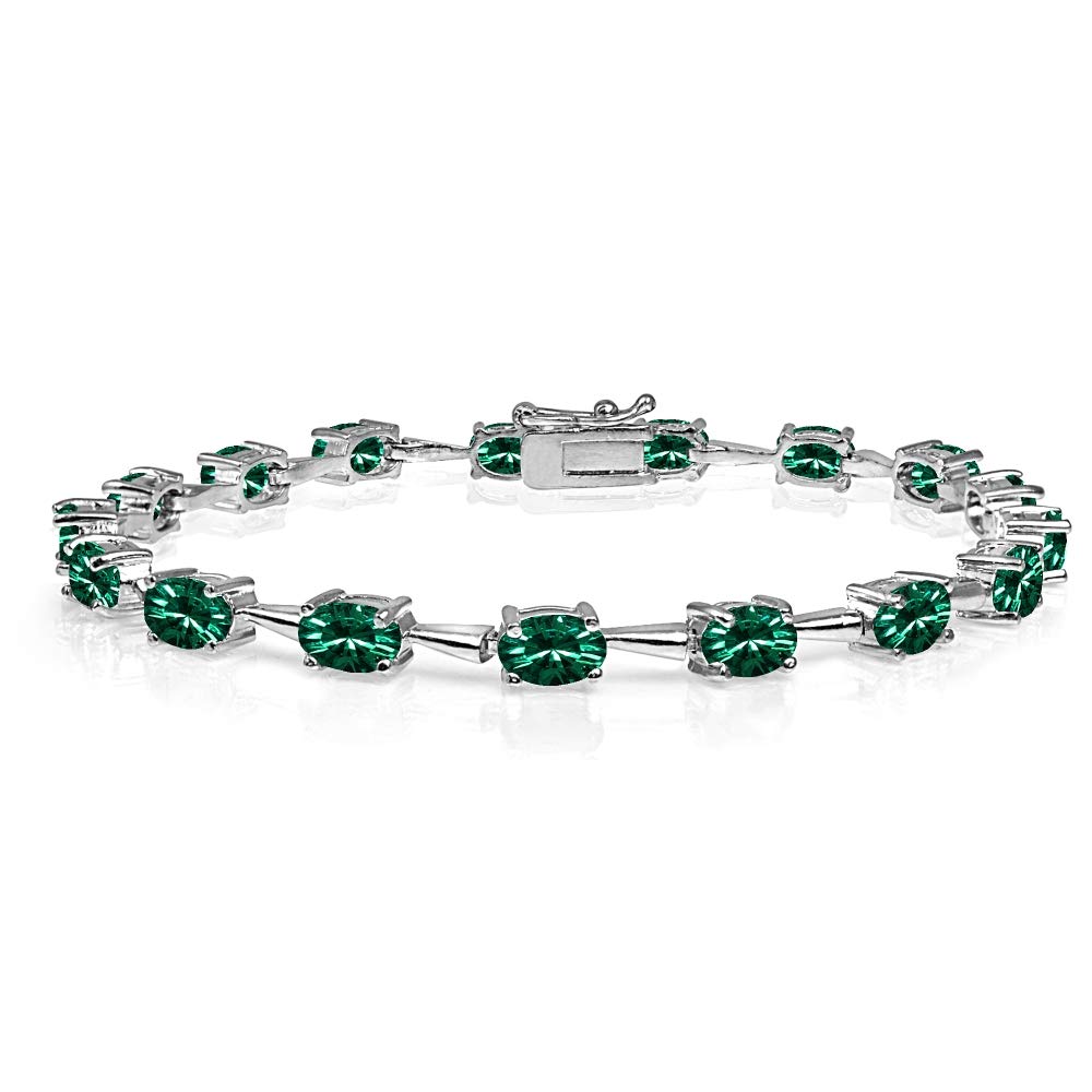Sterling Silver 6x4mm Oval-Cut Classic Link Tennis Bracelet Made with European Crystals