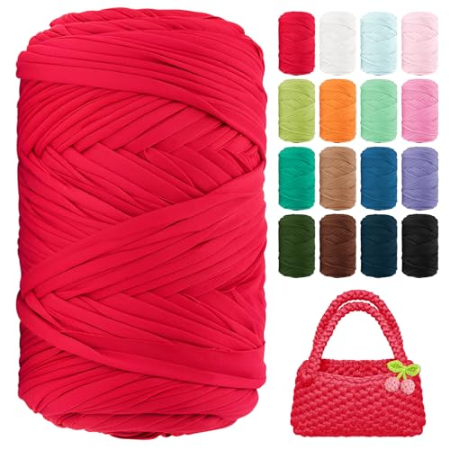 Image of T Shirt Yarn 260 Yards Beginner Crochet Yarn Polyester Yarn (Red)