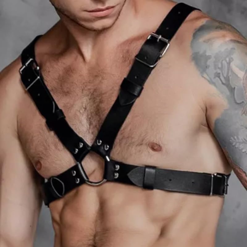 Fstrend Men's Chest Harness Faux Leather Belt Black Rave Fashion Costume Accessory3