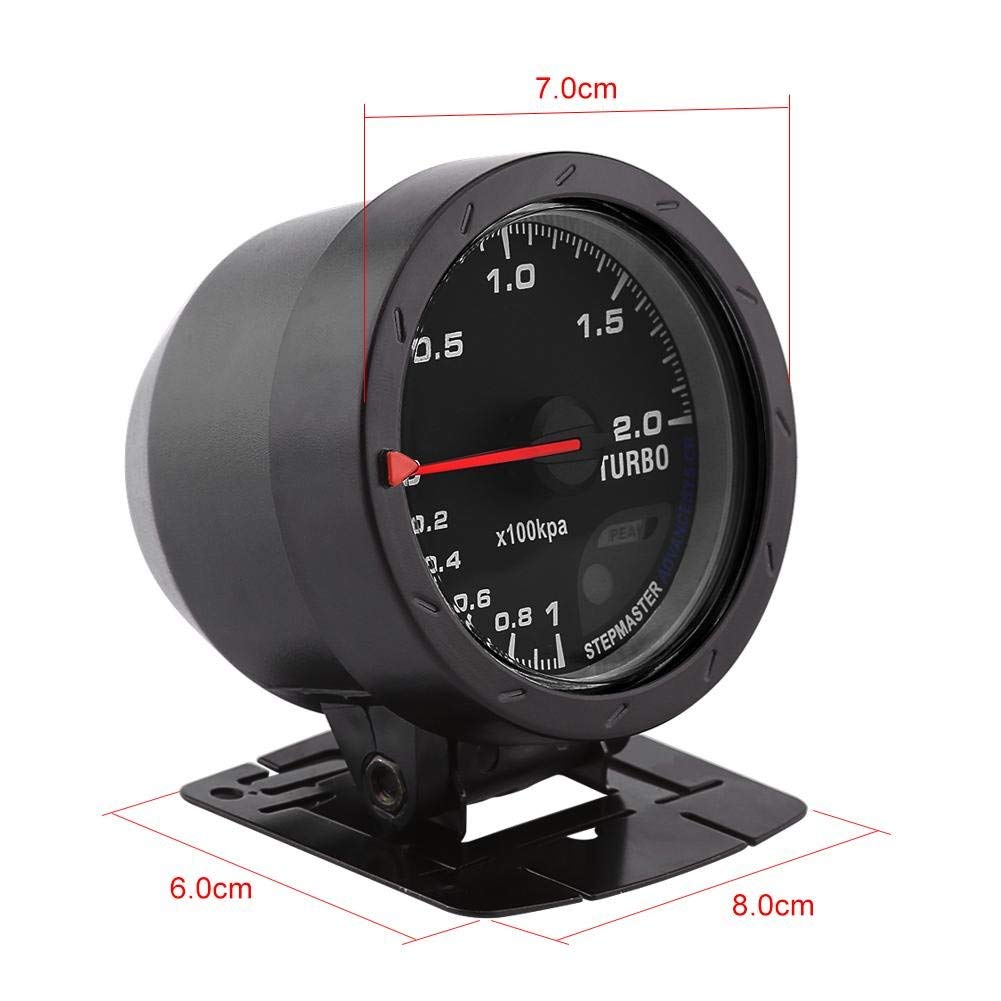 Keenso Auto Turbo Ladedruckanzeige, Universal DC 12V 60mm LED Turbo Ladedruckanzeige 0-200 Kpa Anzeige mit Halterung für Auto Rennwagen