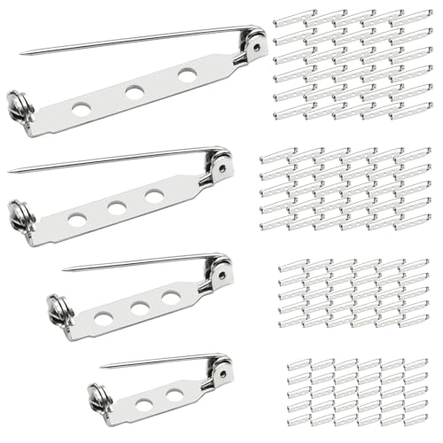 120Pcs Brooch Pin Back 4-Size Metal Bar Pin Back for Crafts 20-38mm Badge Pin Backs with Holes Silver Brooch Clasp Pin for Name Tag DIY Crafts Jewelry Making Corsage