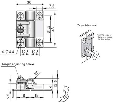 for E6301-20, 4 Hole Adjustable Hinge, Black, Medium