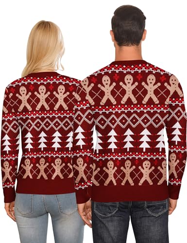 Babioboa Christmas Sweater for Men Women Snowflake Reindeer Xmas Crewneck Knitted Sweater Couple Matching Pullover Jumper Top2